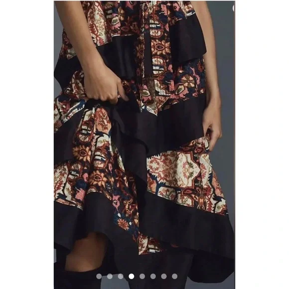 By Anthropologie Square-Neck Tiered Midi Dress